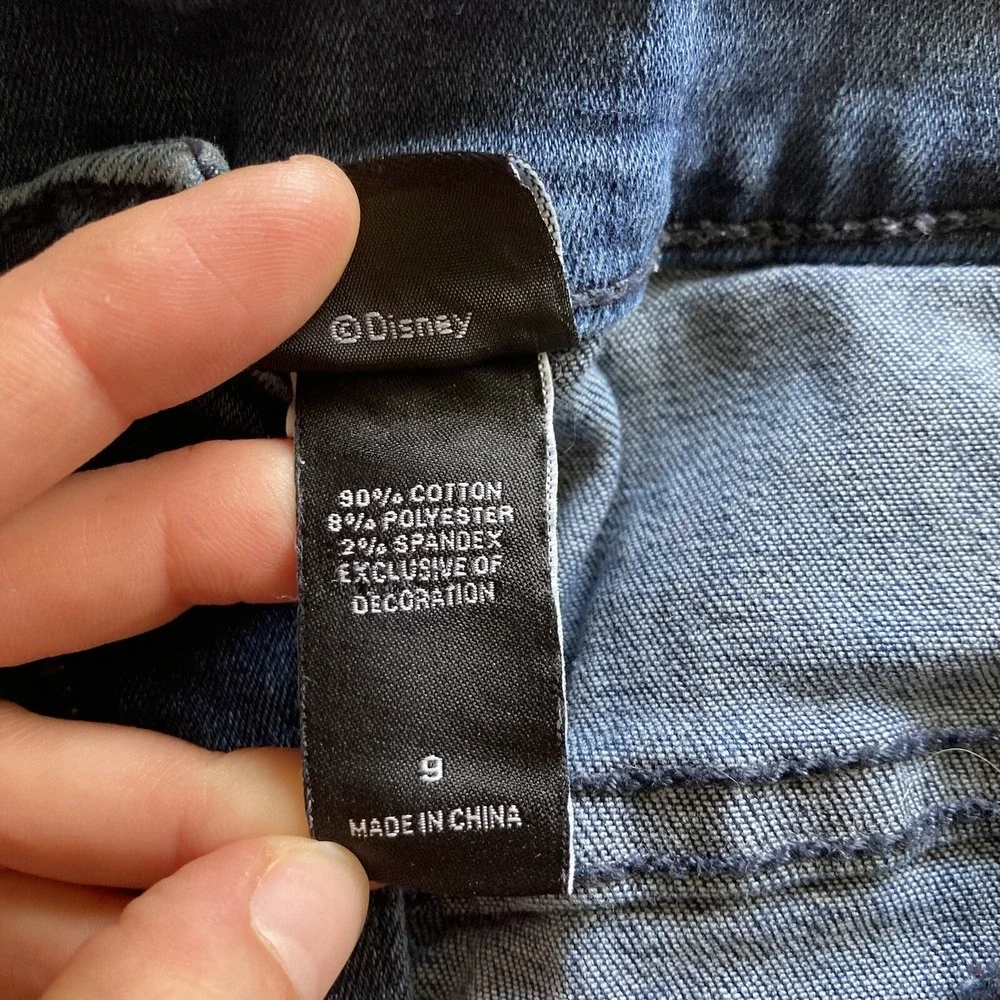 Disney Brand Juniors 9 High Waist (25") Skinny BlueJean Minnie Kisses Mickey - Picture 10 of 16